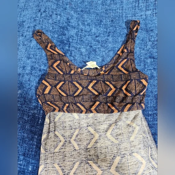 UO Staring at Stars Aztec Batik Geometric Pattern Dress Small Orange Navy Blue - Picture 5 of 7